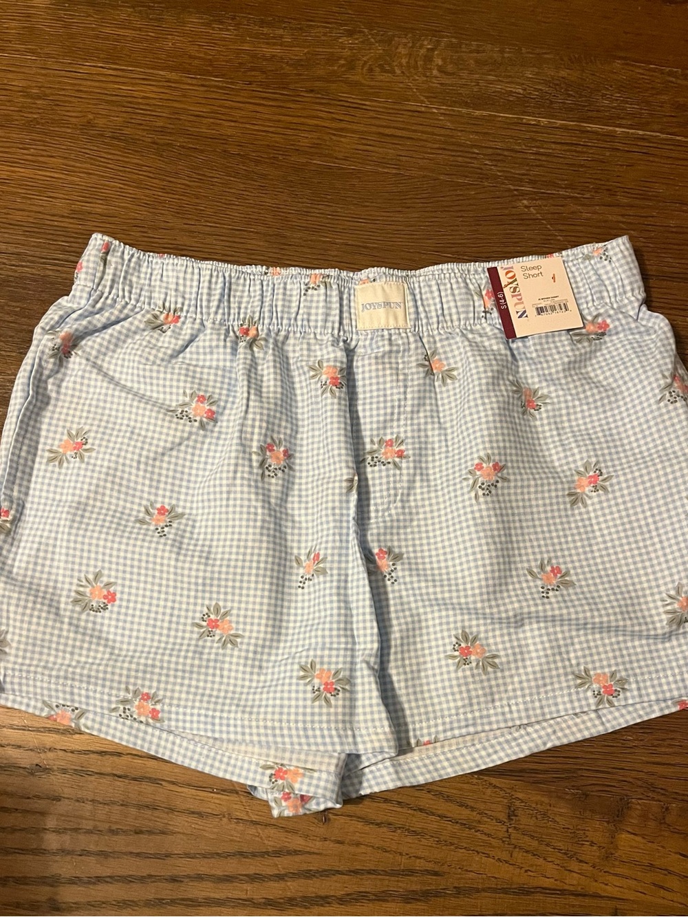Joyspun Light Blue Gingham Floral Sleep Shorts